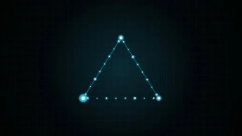 Abstract digital glowing blue triangle formed by connecting dots on a dark grid Stock Footage 344773437