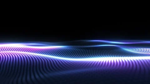 Abstract digital glowing dynamic particle waves with motion light background Stock Footage 308157397