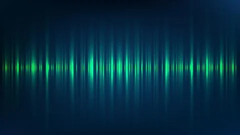 Abstract digital glowing green audio spectrum equalizer sound wave horizont.. Stock Illustration