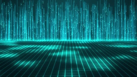 Abstract digital glowing particles flying upward background. Futuristic cyber Stock Footage 308149219