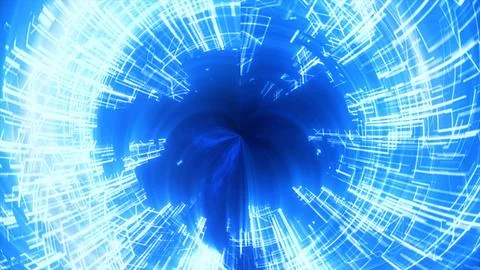 Abstract digital glowing vibrant blue light frame vortex creating a tunnel-li Stock Illustration