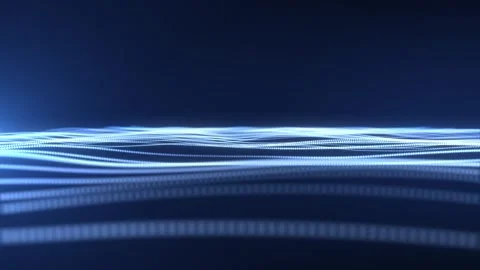 Abstract digital glowing wave of particles and dots moving on a blue Stock Footage 299723482