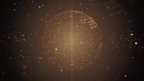 Abstract Digital Golden Globe with Floating Code and Data Particles on Dark 스톡 동영상 341832570