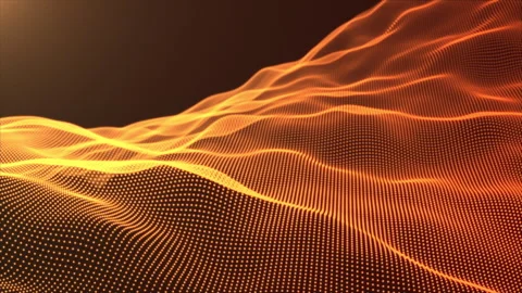 Abstract digital golden orange waves on dark background with golden sun rays 스톡 동영상 242804986
