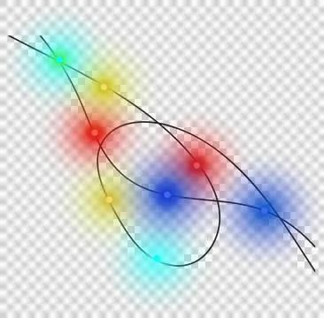 Abstract digital gradient circles are floating on transparent canvas connecting Illustrazione stock