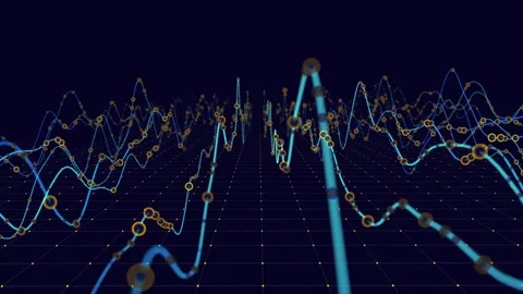 Abstract digital graph data from wavy lines stream quantum computing in dar.. Stock-Footage 330843062