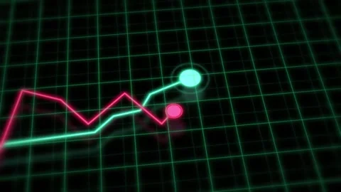 Abstract Digital Graph with Glowing Neon Lines on a Grid Background Stockbeeldmateriaal 342133876
