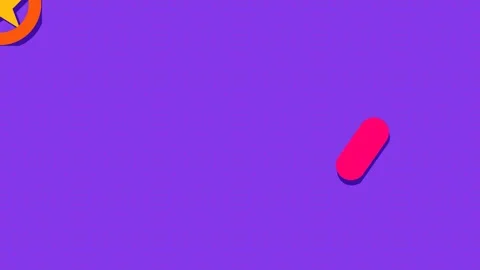Abstract digital graphic with a bright yellow star and pink capsule shape Stockbeeldmateriaal 338310121