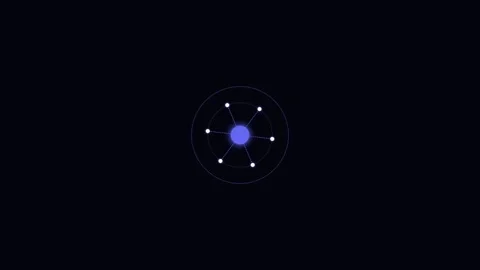 Abstract digital graphic featuring a central blue core with orbiting nodes Stock Footage 338309874