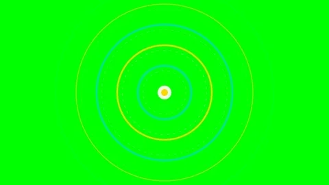 Abstract digital graphic featuring concentric neon circles on green backgroun Stock Footage 340265065