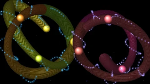 Abstract digital graphic featuring intertwined colorful rings and particles.. Video stock 346062533