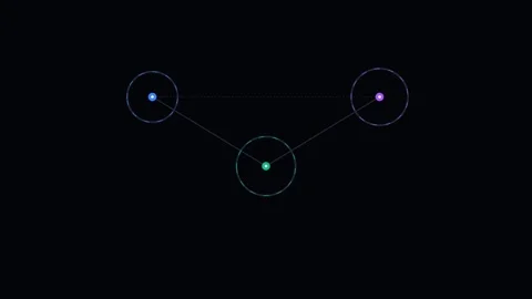 Abstract digital graphic featuring three glowing nodes linked by thin lines Video stock 338310501