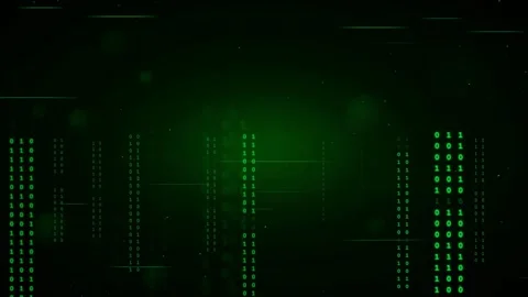 Abstract Digital Green Binary Code Data Stream with Glowing Particles on Dark Stock Footage 336773568