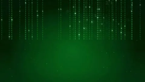 Abstract Digital Green Binary Code Rain Falling on Dark Background for Stock Footage 336773603
