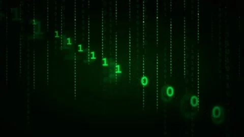 Abstract Digital Green Binary Code Streaming Downward on a Black Background for Stock Footage 336773838