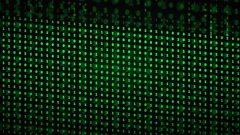 Abstract digital green binary code streaming background with glowing light and Stock Footage 336775917