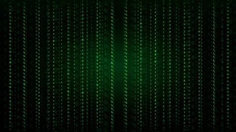 Abstract Digital Green Binary Code Rain Falling on Black Background for Cyber Stock Footage 336780559