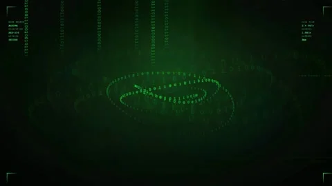 Abstract Digital Green Binary Code Data Stream with Rotating Circular HUD Stock Footage 339320948