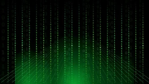 Abstract Digital Green Binary Code Rain Falling Over a Glowing Cyber Grid Stock Footage 339323670