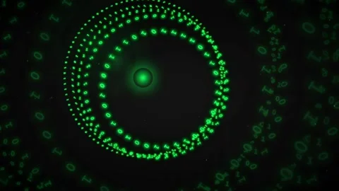 Abstract Digital Green Binary Code Circles Rotating in Dark Cyberspace for Stock Footage 339324799