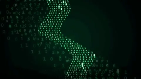 Abstract digital green binary code stream flowing in a wave pattern on black Stock Footage 341828698