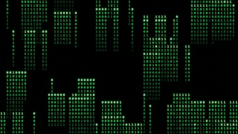 Abstract digital green binary code streaming vertically on a black background Stock Footage 345427229