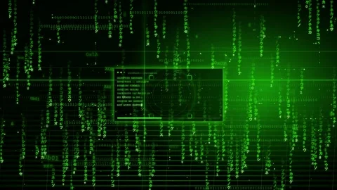 Abstract digital green binary code raining down screen with futuristic computer Stock Footage 346218344