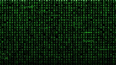 Abstract Digital Green Code Rain Falling on Black Background for Cyber Security Stock Footage 336779314