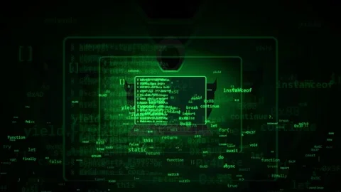 Abstract digital green code streaming on black background for cybersecurity and Stock Footage 343161578