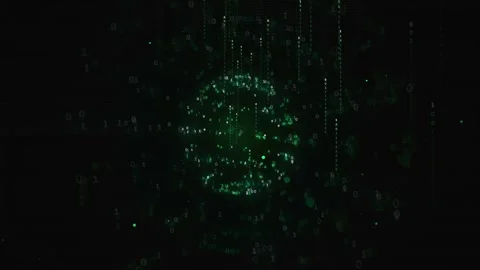 Abstract Digital Green Data Sphere Rotating in Dark Cyberspace with Falling Stock Footage 336774869