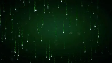 Abstract Digital Green Data Stream with Falling Particles on Dark Background Stock Footage 336772945