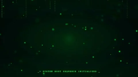 Abstract Digital Green Data Stream with System Boot Sequence Text on Dark Stock Footage 336773562