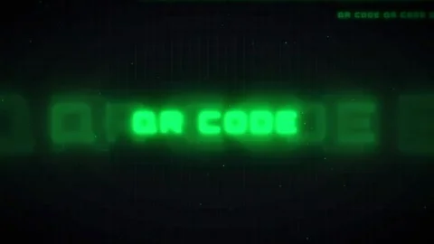 Abstract Digital Green Data Stream with Glitch Effects and QR Code Text on Stock Footage 336774917