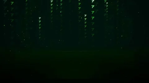 Abstract digital green data stream with falling symbols on a dark black Stock Footage 336778690