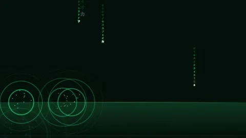 Abstract digital green data stream with futuristic hud elements and glowing Stock Footage 341828778
