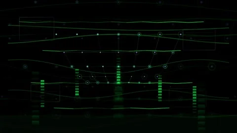 Abstract Digital Green Data Visualization with Moving Lines and Glowing Nodes Stock Footage 339316142