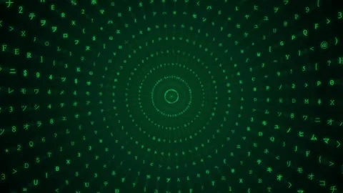Abstract digital green matrix background with rotating concentric circles of Stock Footage 341819470