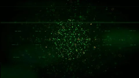 Abstract Digital Green Particle Sphere Rotating in Dark Space with Futuristic Stock Footage 339316619