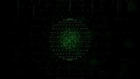 Abstract Digital Green Particle Sphere Rotating on Black Background for Stock Footage 339324678