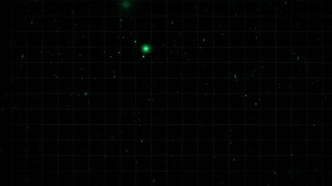 Abstract Digital Green Particles Moving Across a Dark Grid Background for Видео 343157354