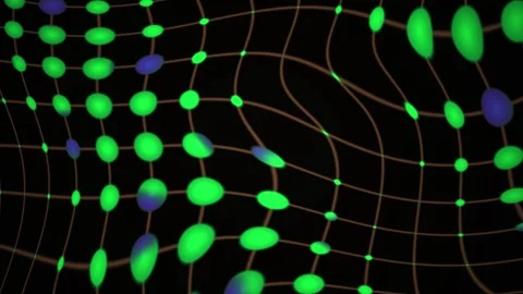 Abstract Digital Grid Animation with Glowing Green Spheres and Dynamic Wave.. Stock Footage 340501091