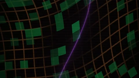 Abstract Digital Grid Animation with Glowing Purple Light Waves. Stock Footage 340501785