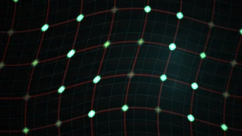 Abstract Digital Grid Animation with Glowing Nodes and Dynamic Wave Motion. Video stock 341781735