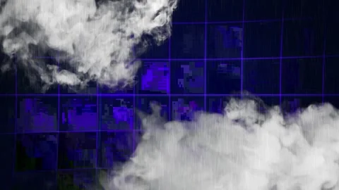Abstract digital grid background featuring floating white smoke clouds over Stock Footage 340612588