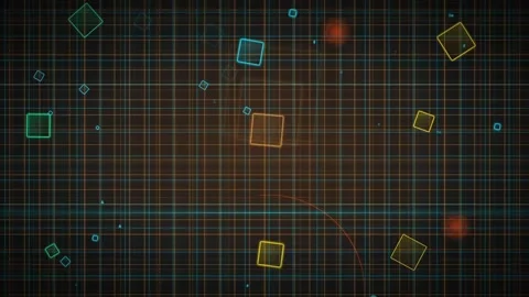 Abstract Digital Grid Background with Floating Geometric Cubes and Glowing Data Stock Footage 339318423
