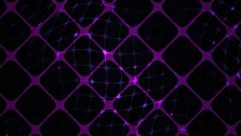 Abstract Digital Grid Background with Glowing Purple Nodes and Particle Motio Stock Footage 341782491