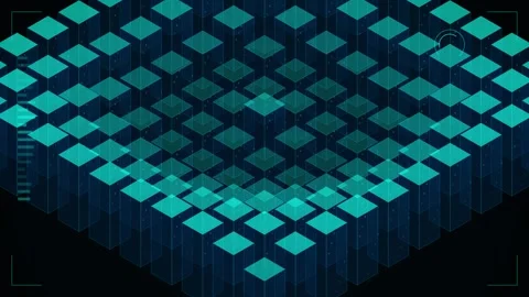 Abstract digital grid background with glowing blue geometric patterns and d.. Stock Footage 346004867