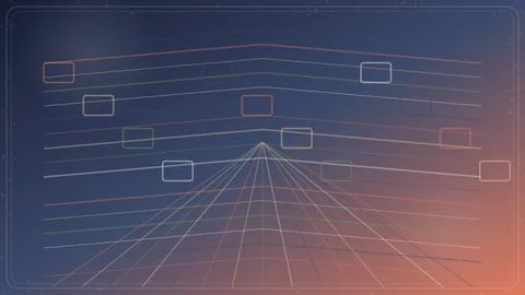 Abstract digital grid background with glowing lines and floating rectangula.. Stock Illustration