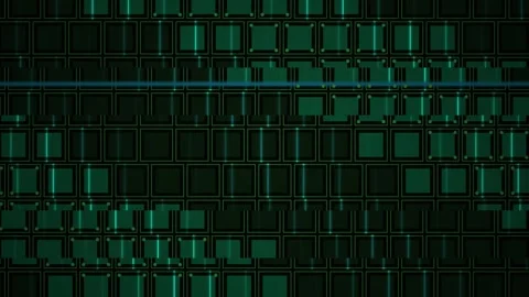 Abstract Digital Grid Background with Pulsing Green Light Effects. Stock Footage 340502685