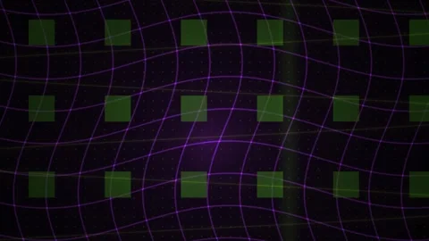Abstract Digital Grid Background with Pulsing Green Squares and Wave Motion. Stock Footage 340502908